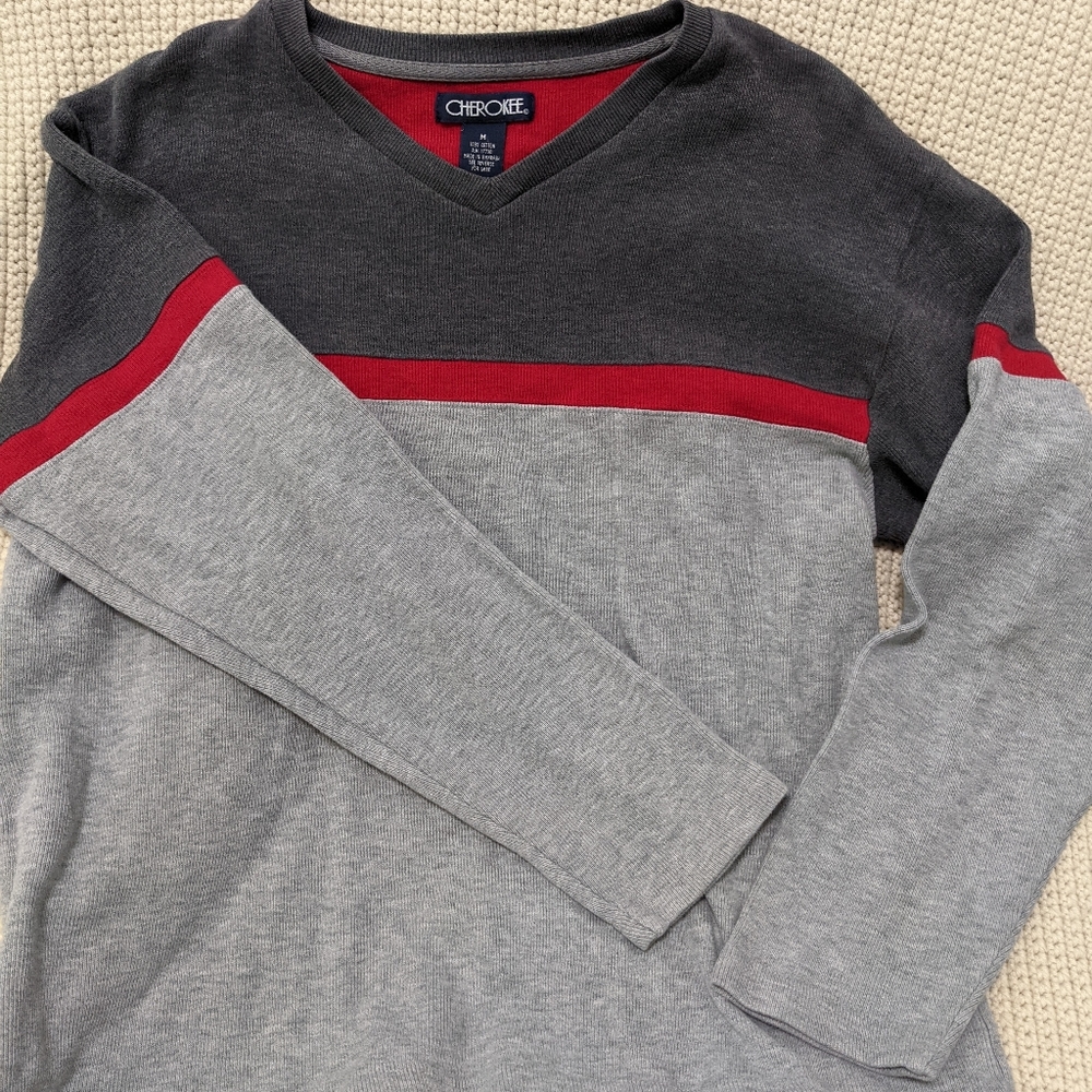 Cherokee Medium Grey and Red Thick Sweater